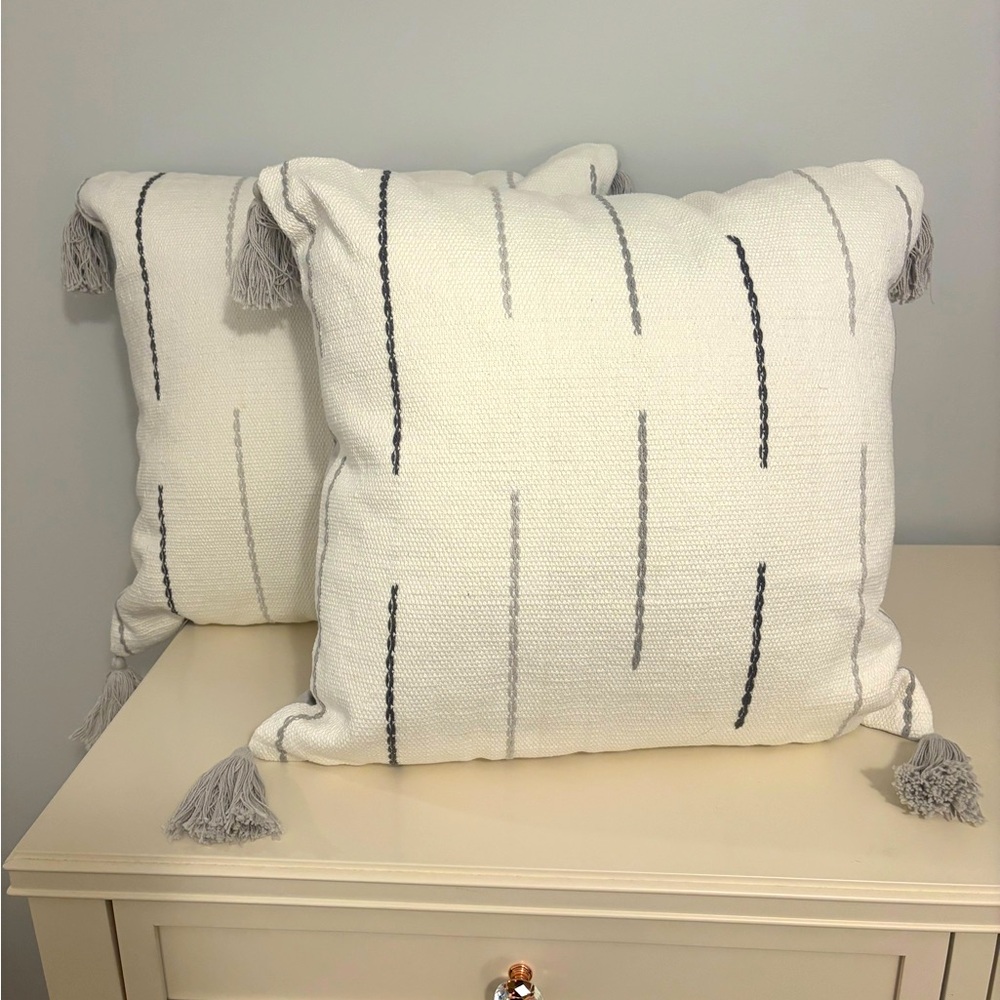 NWT Nordstrom (WellBe) Throw Pillows, Gray/White w Tassels & Lavender Sachets